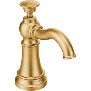 imageMoen S3945SRS Traditional Deck Mounted Kitchen Soap Dispenser with Above the Sink Refillable Bottle Spot Resist StainlessBrushed Gold