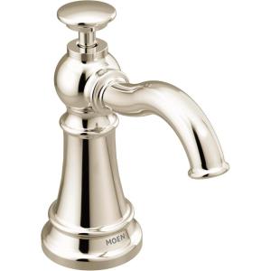 imageMoen S3945SRS Traditional Deck Mounted Kitchen Soap Dispenser with Above the Sink Refillable Bottle Spot Resist StainlessPolished Nickel