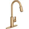 imageMoen Meena One Handle Kitchen Faucet with Pull Down Sprayer High Arc Kitchen Sink Faucet Featuring Reflex System and Duralock Quick Connect Spot Resist Stainless 87270SRSBronzed Gold