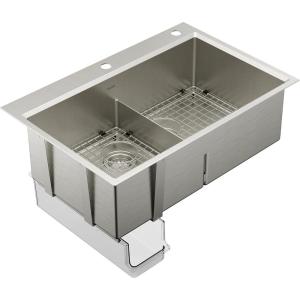 imageMoen GS161202R Luxe Chef Workstation System 33Inch Dual Mount Single Bowl Kitchen Sink Stainless SteelDouble Bowl