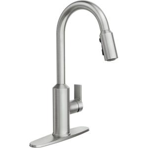 imageMoen Meena One Handle Kitchen Faucet with Pull Down Sprayer High Arc Kitchen Sink Faucet Featuring Reflex System and Duralock Quick Connect Spot Resist Stainless 87270SRSSpot Resist Stainless