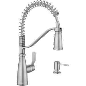 imageMoen Nolia Bronzed Gold OneHandle High Arc Kitchen Faucet with Pull Down Sprayer and Soap Dispenser Kitchen Sink Faucet Featuring Power Boost Technology 87071BZGSpot Resist Stainless