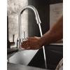 imageMoen Adler Matte Black OneHandle High Arc Kitchen Sink Faucet with Power Clean Modern Kitchen Faucet with Pull Down Sprayer 87233BLChrome