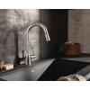 imageMoen Adler Matte Black OneHandle High Arc Kitchen Sink Faucet with Power Clean Modern Kitchen Faucet with Pull Down Sprayer 87233BLChrome