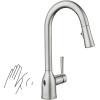 imageMoen Adler Matte Black OneHandle High Arc Kitchen Sink Faucet with Power Clean Modern Kitchen Faucet with Pull Down Sprayer 87233BLSpot Resist Stainless