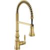 imageMoen Weymouth Brushed Gold Traditional Shepherds Hook Pulldown Kitchen Faucet Featuring Pull Down Spray Head with Power Boost S73004BGBrushed Gold