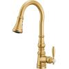 imageMoen Weymouth Brushed Gold Traditional Shepherds Hook Pulldown Kitchen Faucet Featuring Pull Down Spray Head with Power Boost S73004BGBrushed Gold