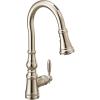 imageMoen Weymouth Brushed Gold Traditional Shepherds Hook Pulldown Kitchen Faucet Featuring Pull Down Spray Head with Power Boost S73004BGSpot Resist Stainless