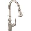 imageMoen Weymouth Brushed Gold Traditional Shepherds Hook Pulldown Kitchen Faucet Featuring Pull Down Spray Head with Power Boost S73004BGSpot Resist Stainless