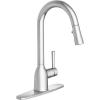 imageMoen Adler Matte Black OneHandle High Arc Kitchen Sink Faucet with Power Clean Modern Kitchen Faucet with Pull Down Sprayer 87233BLChrome
