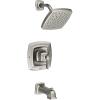 imageMoen Conway Spot Resist Brushed Nickel Bathroom Shower Trim Kit with Square Showerhead Handle Tub Spout and PosiTemp Valve Included 82922SRNSpot Resist Brushed Nickel