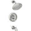 imageMoen Halle Spot Resist Brushed Nickel Shower Faucet Trim Set featuring Wide Showerhead and Lever Handle with PosiTemp Valve Included 82971SRNShower  Handle   Spout