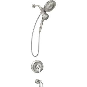 imageMoen 82304SRN Engage MultiFunction Handshower and Rainfall Shower Head Trim Combo with Handle Tub Spout Metal Hose and Valve Brushed NickelBrushed Nickel