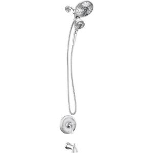 imageMoen 82304SRN Engage MultiFunction Handshower and Rainfall Shower Head Trim Combo with Handle Tub Spout Metal Hose and Valve Brushed NickelChrome