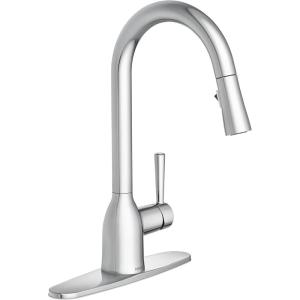imageMoen Adler Matte Black OneHandle High Arc Kitchen Sink Faucet with Power Clean Modern Kitchen Faucet with Pull Down Sprayer 87233BLChrome