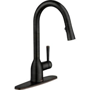 imageMoen Adler Matte Black OneHandle High Arc Kitchen Sink Faucet with Power Clean Modern Kitchen Faucet with Pull Down Sprayer 87233BLMediterranean Bronze