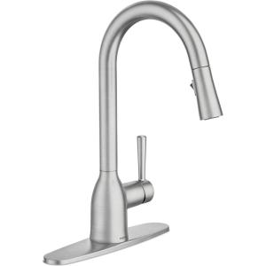 imageMoen Adler Matte Black OneHandle High Arc Kitchen Sink Faucet with Power Clean Modern Kitchen Faucet with Pull Down Sprayer 87233BLSpot Resist Stainless