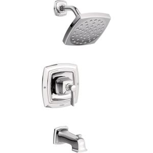 imageMoen Conway Spot Resist Brushed Nickel Bathroom Shower Trim Kit with Square Showerhead Handle Tub Spout and PosiTemp Valve Included 82922SRNChrome