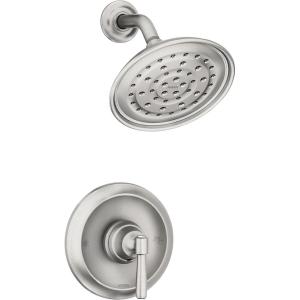 imageMoen Halle Spot Resist Brushed Nickel Shower Faucet Trim Set featuring Wide Showerhead and Lever Handle with PosiTemp Valve Included 82971SRNShower and Handle