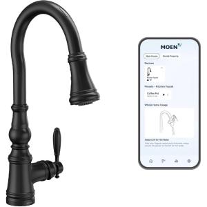 imageMoen Weymouth Brushed Gold Traditional Shepherds Hook Pulldown Kitchen Faucet Featuring Pull Down Spray Head with Power Boost S73004BGMatte Black