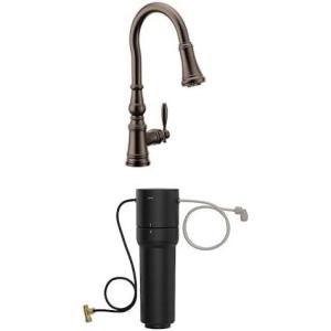 imageMoen Weymouth Brushed Gold Traditional Shepherds Hook Pulldown Kitchen Faucet Featuring Pull Down Spray Head with Power Boost S73004BGOil Rubbed Bronze