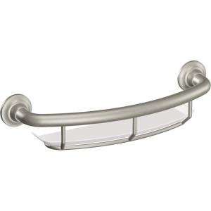 imageMoen Brushed Nickel Bathroom 16inch Safety Grab Balance Assist Bar with Storage Shelf for Bathtub or Shower R2356DBNBrushed Nickel
