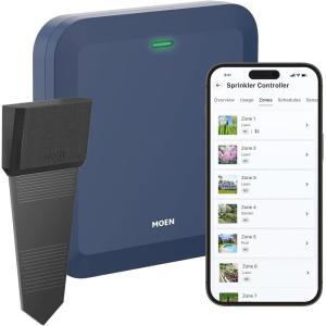 imageMoen 8Zone Smart Sprinkler Controller WiFi Connectible Smart Irrigation System with Automatic Water Timer WICNT008G1USA with 8 Moen Smart Wireless Soil Sensors