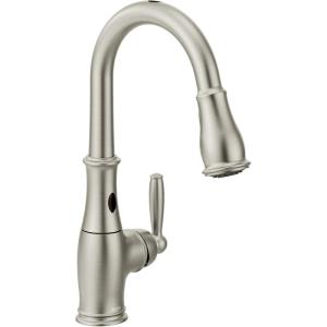 imageMoen Brantford Chrome Smart Faucet Touchless Pull Down Sprayer Kitchen Faucet with Voice Control and Power Boost 7185EVCSpot Resist Stainless