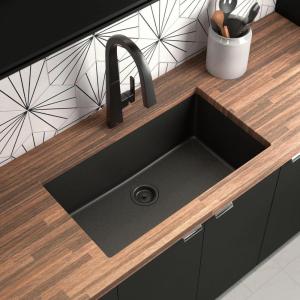 imageMoen Host Black Granite 33Inch Wide x 95Inch Deep Undermount Single Bowl Kitchen Sink GGB4010BMatte Black