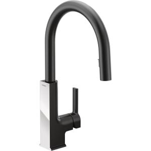 imageMoen S72308EVSRS STO Smart Touchless Pull Down Sprayer Kitchen Faucet with Voice Control and Power Boost Spot Resist StainlessMatte BlackChrome