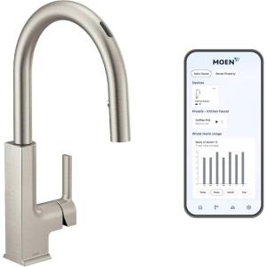 imageMoen S72308EVSRS STO Smart Touchless Pull Down Sprayer Kitchen Faucet with Voice Control and Power Boost Spot Resist StainlessSpot Resist Stainless