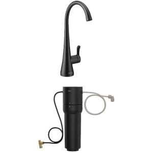 imageMoen Sip Matte Black Beverage Faucet with High Arc Rotating Spout Plus Advanced Carbon Water Filtration System for Cleaner Drinking Water S5520BL  F9800