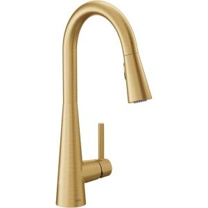 imageMoen Sleek Spot Resist Stainless Motionsense Wave Sensor Touchless OneHandle High Arc Pulldown Modern Kitchen Faucet Featuring Power Clean 7864EWSRSBrushed Gold