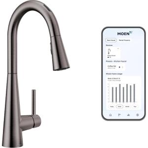 imageMoen Sleek Spot Resist Stainless Motionsense Wave Sensor Touchless OneHandle High Arc Pulldown Modern Kitchen Faucet Featuring Power Clean 7864EWSRSSpot Resist Black Stainless