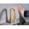 imageMoen 7864EVBG Sleek Smart Touchless Pull Down Sprayer Kitchen Faucet with Voice Control and Power Boost Includes Optional Chrome Accents Brushed Gold