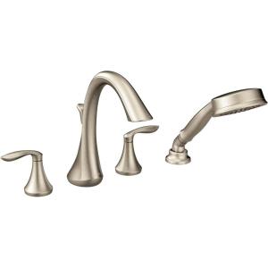 imageMOEN T944BN Eva Collection Two Handle Deck Mount Roman Tub Faucet Trim Kit with Single Function Handshower Valve Required Brushed NickelBrushed Nickel