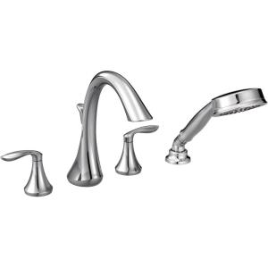 imageMOEN T944BN Eva Collection Two Handle Deck Mount Roman Tub Faucet Trim Kit with Single Function Handshower Valve Required Brushed NickelChrome