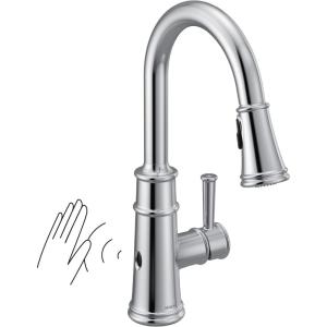 imageMoen 7260EVSRS Belfield Smart Touchless Pull Down Sprayer Kitchen Faucet with Voice Control and Power Boost Spot Resist StainlessChrome