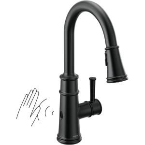 imageMoen 7260EVSRS Belfield Smart Touchless Pull Down Sprayer Kitchen Faucet with Voice Control and Power Boost Spot Resist StainlessMatte Black