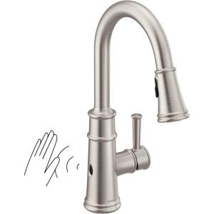 imageMoen 7260EVSRS Belfield Smart Touchless Pull Down Sprayer Kitchen Faucet with Voice Control and Power Boost Spot Resist StainlessSpot Resist Stainless