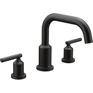 imageMoen Gibson Matte BlackTwoHandle Deck Mounted Modern Roman Tub Faucet Valve Required T961BL