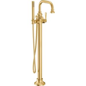 imageMoen S44507BG Colinet OneHandle Traditional Freestanding Floor Mount Tub Filler with Handshower Brushed GoldBrushed Gold
