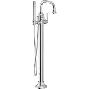 imageMoen S44507BG Colinet OneHandle Traditional Freestanding Floor Mount Tub Filler with Handshower Brushed GoldChrome