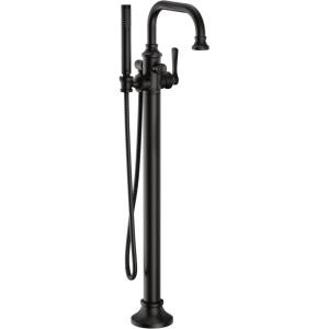 imageMoen S44507BG Colinet OneHandle Traditional Freestanding Floor Mount Tub Filler with Handshower Brushed GoldMatte Black