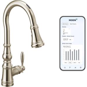 imageMoen Weymouth Oil Rubbed Bronze Smart Faucet Touchless Pull Down Sprayer Kitchen Faucet with Voice Control and Power Boost S73004EVORBPolished Nickel