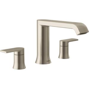 imageMoen Genta LX Brushed Nickel Two Handle Deck Mounted Modern Roman Tub Faucet Widespread Bathtub Faucet Set Modern Bathroom Faucet for Soaking Tub Valve Required T908BN