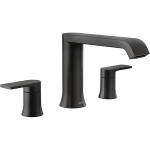 imageMoen T908BL Genta LX Two Handle Deck Mounted Modern Roman Tub Faucet Valve Required Matte Black