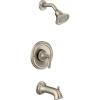 imageMoen Brantford Brushed Nickel PosiTemp Pressure Balancing EcoPerformance HighPressure Tub and Shower Trim Kit with Shower Head Arm Lever Handle Flange and Tub Spout Valve Required T2153EPBNBrushed Nickel