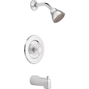 imageMoen Chrome Chateau Tub and EcoPerformance Shower Trim Featuring Showerhead Shower Knob and Tub Spout Valve Required T471EP