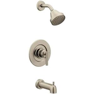 imageMoen Gibson Brushed Nickel Pressure Balancing EcoPerformance Modern Tub and Shower Trim Featuring Single Function Shower Head Shower Handle and Tub Spout PosiTemp Valve Required T2903EPBN